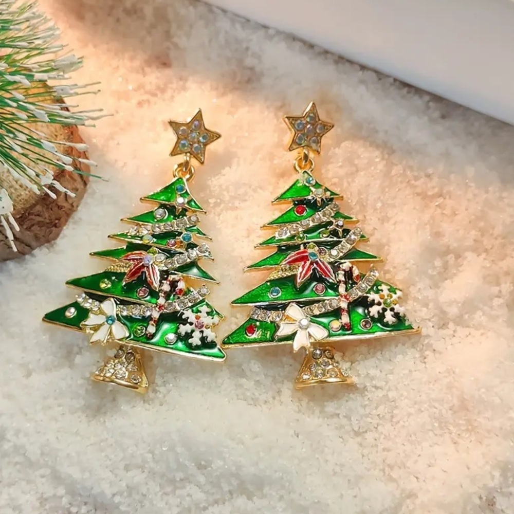 Sparkly Christmas Tree Earrings. Holiday Festive Jewelry Gift for Her 🎁 (A2-73)